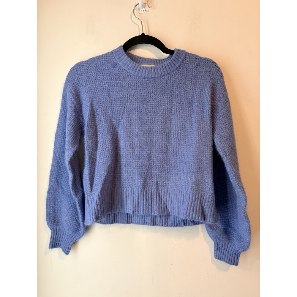 Saturday Sunday Anthropologie Sweater Blue Cropped Knit Crewneck Womens XS Boho